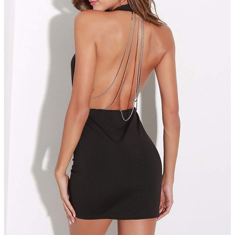Black Backless Chain Embellished Party Dress - Picture 5 of 6
